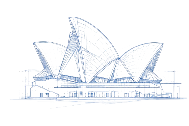 Architectural blueprint sketch of a map outline for Australian construction estimating services.